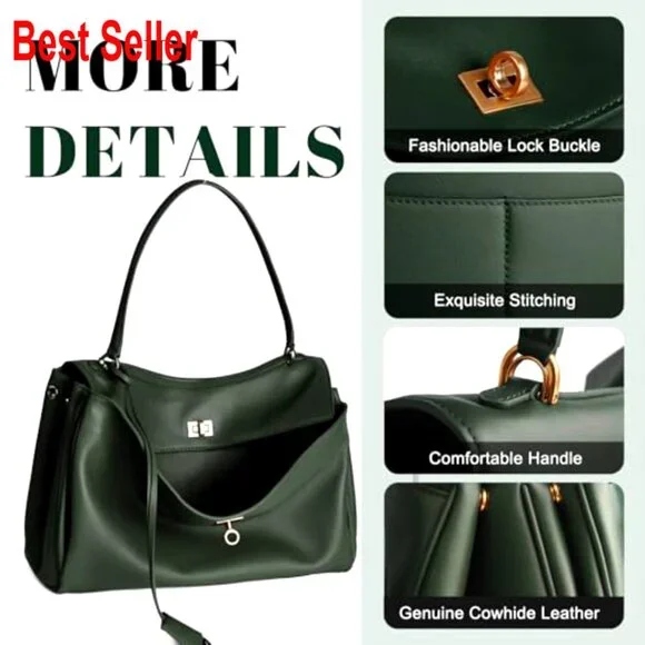 Genuine Leather Tote Bag for Women, Large Satchel Purse with Adjustable Strap